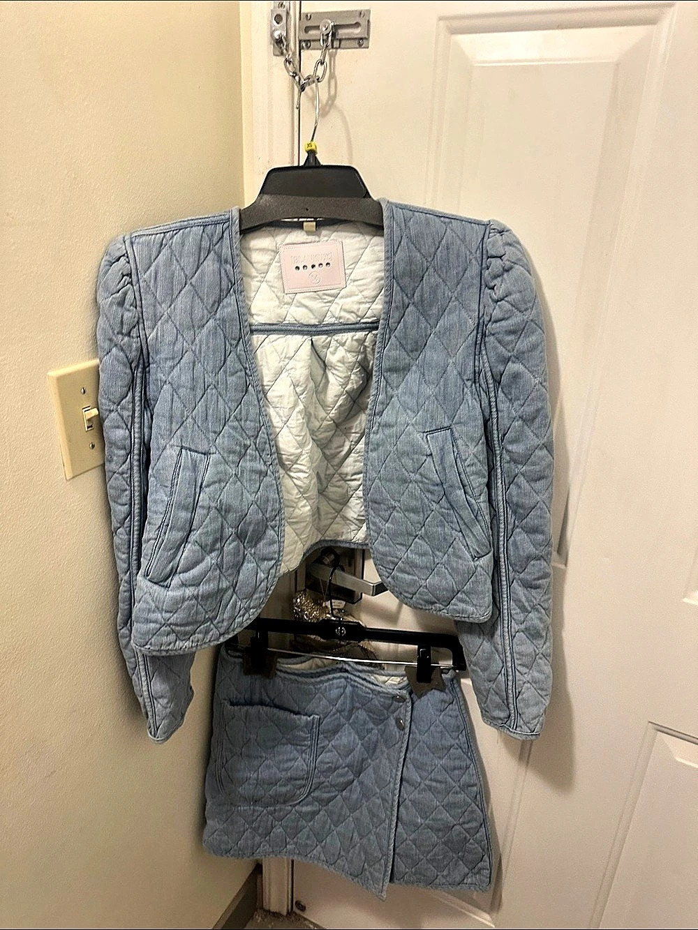 Blank NYC Quilted Jacket & Skirt Set in Blue Size Medium Like New